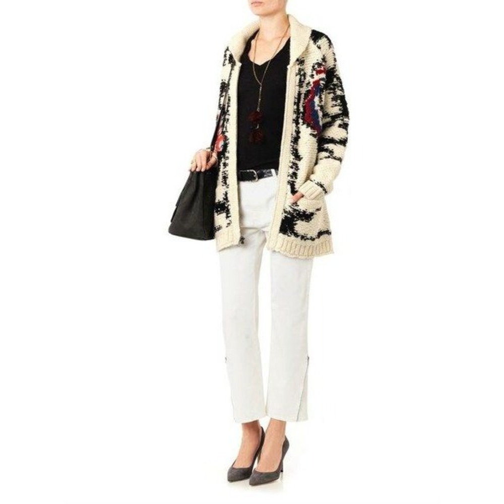 Isabel Marant Etoile Serra Knitted Jacket Zip Cardigan Shawl Collar Cream Multi